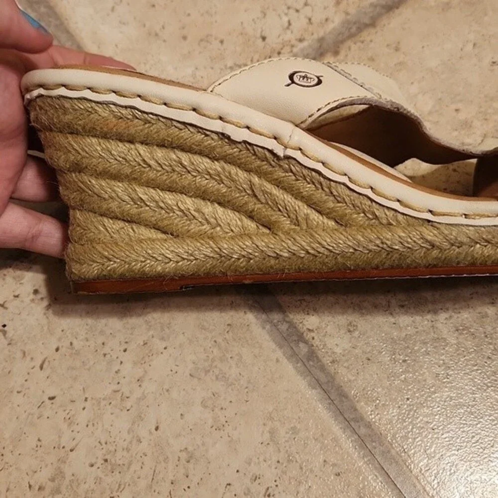 Born Women's White Leather Wedge Espadrille Sandals Size 10